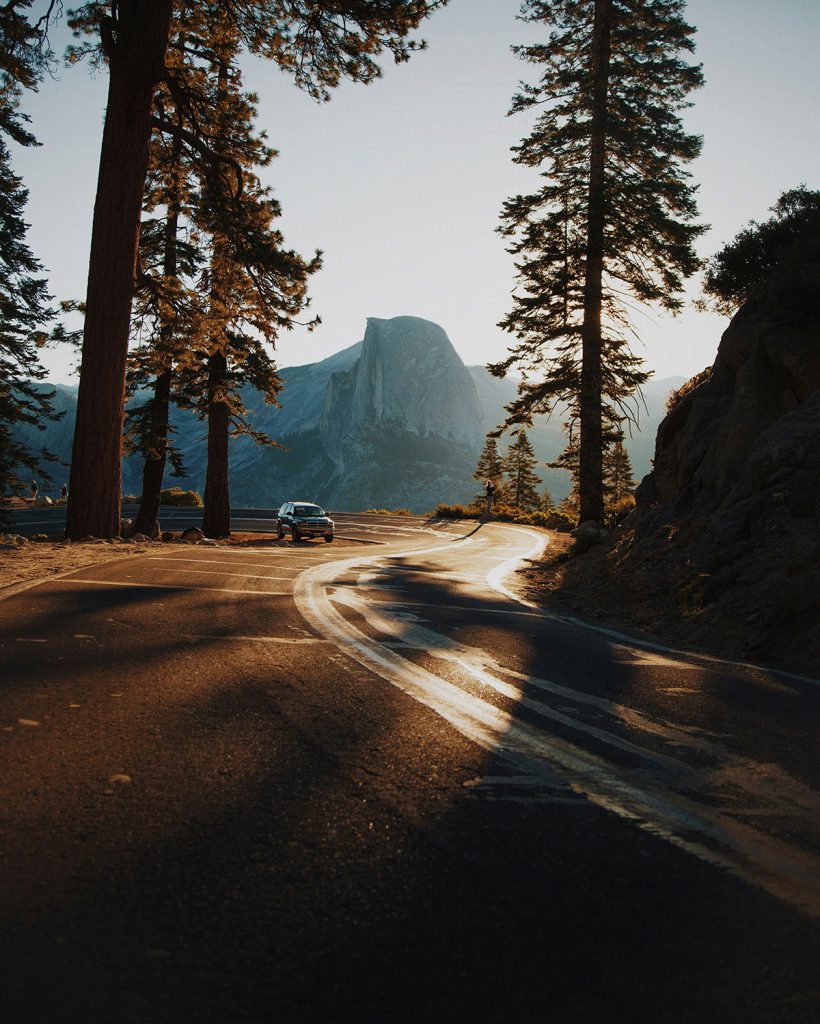 Yosemite national park California with car driving on road