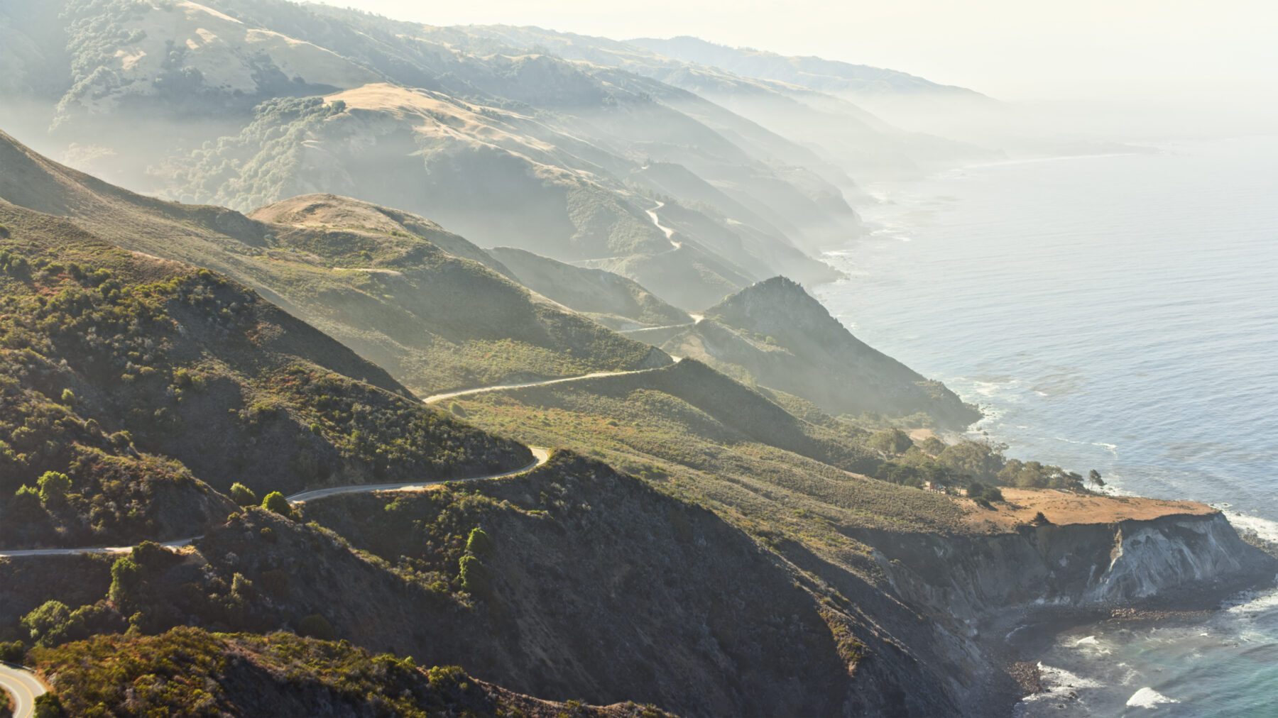 Aerial view of Soda Spring Creek on Big Sur coast in California, USA.